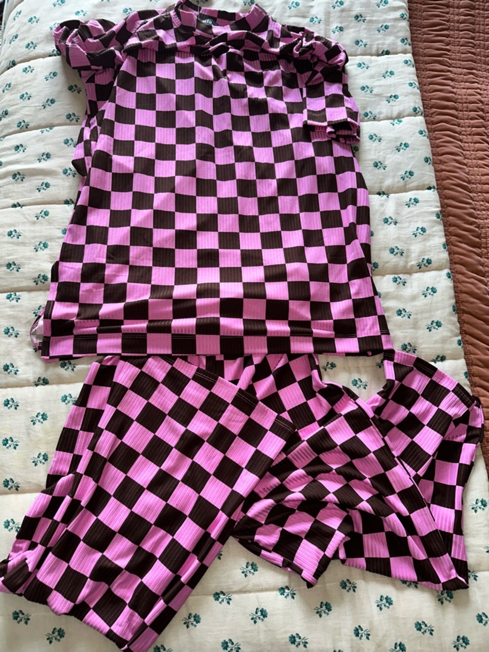 Lex Ribbed Checkerboard Playsuit in Sunset Boulevard - Picture 6 of 6